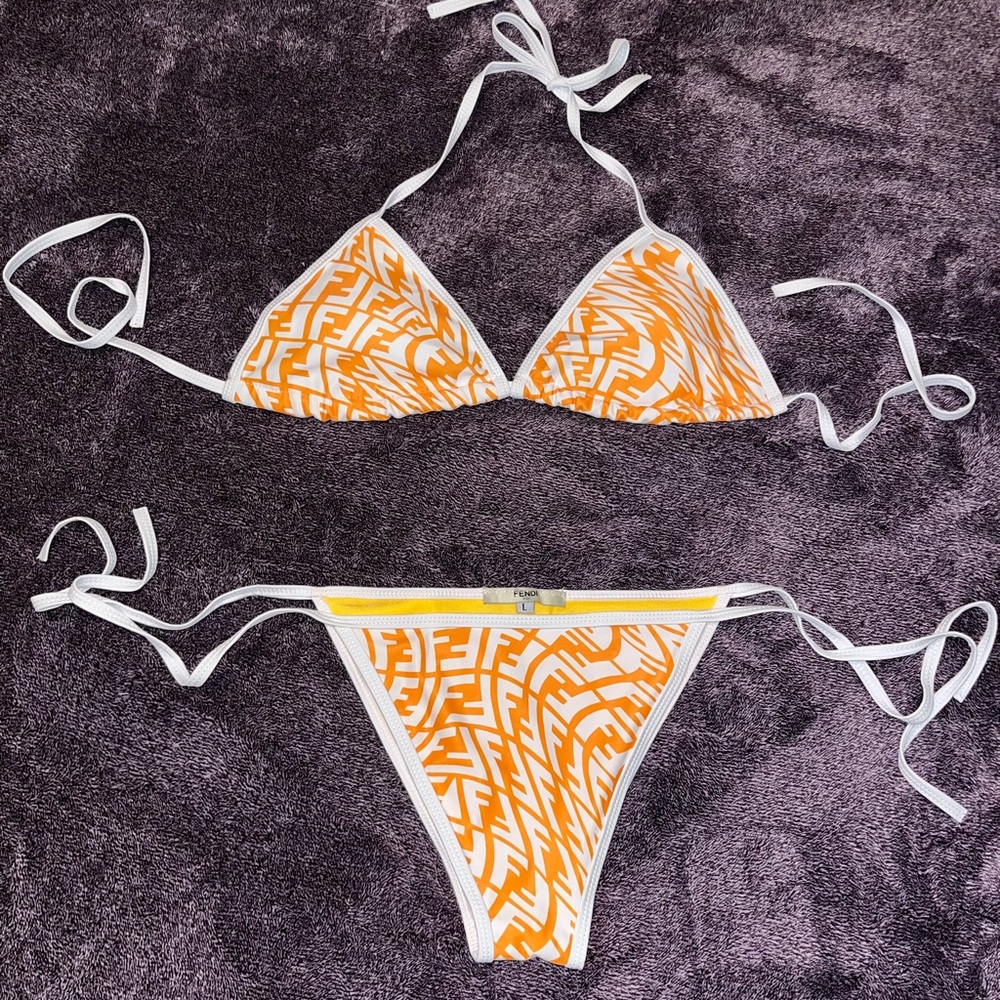 Fendi Vibrant Orange and White Bikini Set